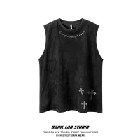 original American retro gothic print suede sports vest mens original trendy brand street hiphop sleeveless T-shirt