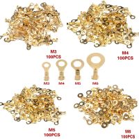 100Pcs 3.2-6.2mm Non-insulated Ring Cable Lugs Terminals Assorted Naked Connector Wire Cable Connectors Brass Terminals Kit Food Storage  Dispensers