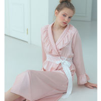 Satin Robe Female Princess Robes Sleepwear Silky Bridal Wedding Gift Womens Kimono Bathrobe Gown Nightgown Vintage Nightwear