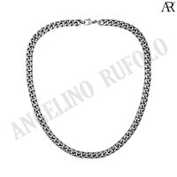 ANGELINO RUFOLO Necklace ดีไซน์ 10 mm. Curb Chain สร้อยคอ Stainless Steel 316L(สแตนเลสสตีล)คุณภาพเยี่ยม สีเงิน