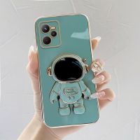 เคสโทรศัพท เคสrealme c35 นักบินอวกาศขาตั้งแบบพับได้แฟชั่นสีทึบหรูหราชุบโครเมียมนุ่ม TPU เคสโทรศัพท์สแควร์คลุมทั้งหมดเคสป้องกันกล้อง