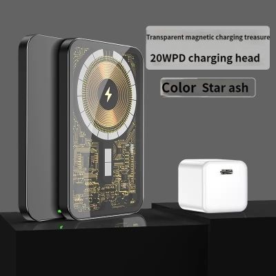 New MacSafe Transparent Power Bank Magnetic Wireless Powerbank Slim Portable External Auxiliary Battery For iPhone 12 13 14 Mini ( HOT SELL) tzbkx996