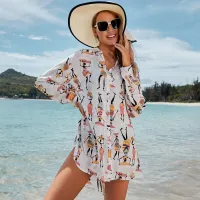 --D0512 Hot style in Europe and the cartoon printed cotton shirt type beach blouse beach holiday dress bikini smock