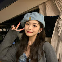 Xiben All-Match Big Head Circumference Denim Beret Spring And Autumn Womens Round Face Korean Style Denim Blue Painter Hat Makes Face Look Small