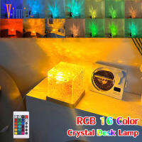 Vimite RGB 16-Color Crystal Glass Cube Table Lamps Remote Control Night Light Indoor Bar Hotel Decorative Atmosphere Light