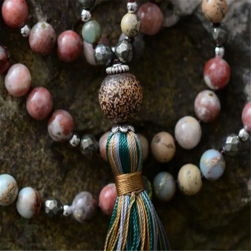 8mm Imperial Jasper 108 Beads Mala Buddhist Bracelet Necklace Chic Pray Yoga