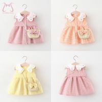 【HOT】● 2Pcs/Set Toddler Dresses Lapel Sleeveless Cotton Baby Children Kids Costume 0 To 3 Years