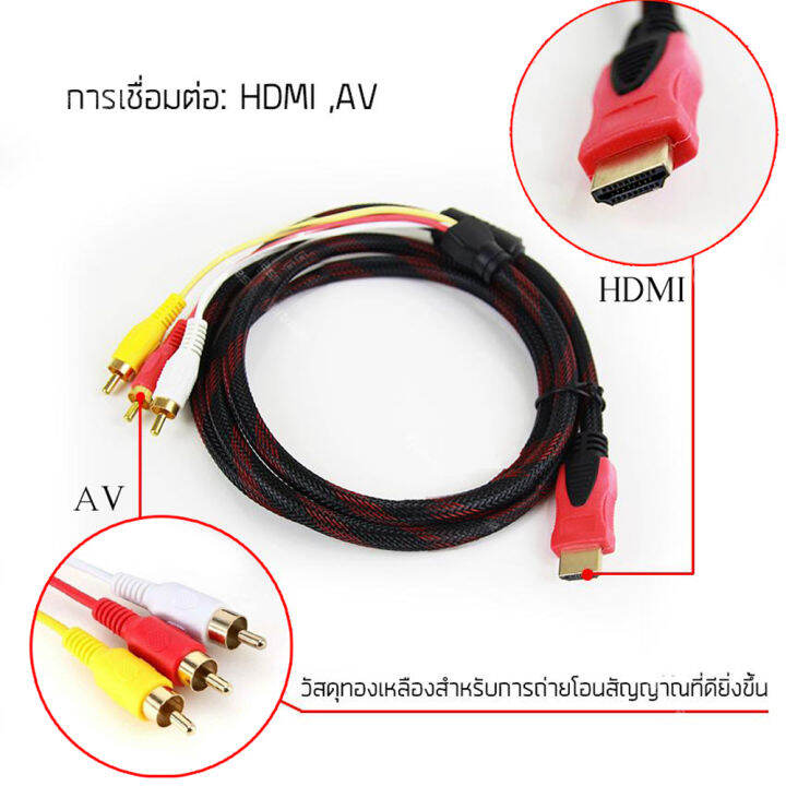 hdmi-to-3-rca-av-component-ส่งสัญญาณอะแดปเตอร์แปลงเสียงสายวิดีโอhdmi-to-av-converter-1080p-แปลงสัญญาณภาพและเสียงจาก-hdmi-เป็น-av-ความยาว1-5m