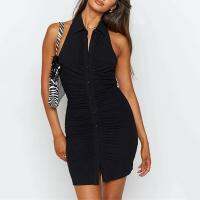 Knitted Dress Sexy Backless Sleeveless Button Down Halter Mini Dress Classy Vacation Club Outfits