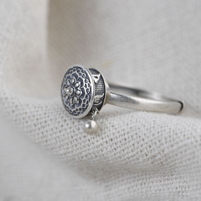 [COD] เครื่องประดับ Golden Deer King แหวนวงล้ออธิษฐานหญิง S925 แหวนเงินมนต์หกตัวอักษรปรับได้