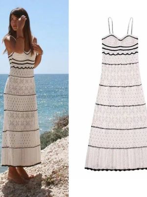 jkk 2023 New Womens Beach Knitted Dresses Color Hollow Tight Vestidos