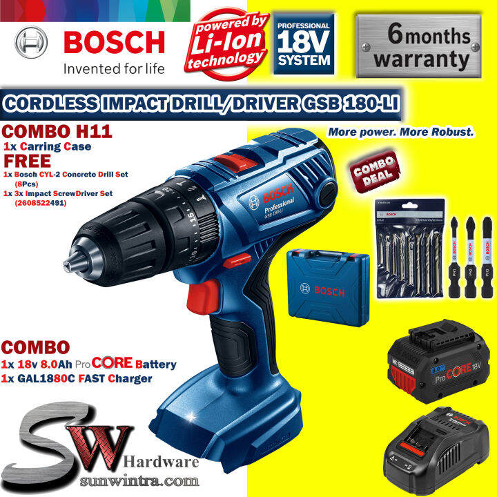 COMBO BOSCH GSB180LI CORDLESS IMPACT DRILL/DRIVER,Bosch Concrete Drill