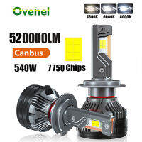 OVEHEL H4 K5C H11หลอดไฟ Led 520000LM 540W 3ท่อทองแดงไฟ Led สำหรับรถยนต์มู่เล่9005 H7 9006 6000K K5F 12V หลอดไฟหน้า