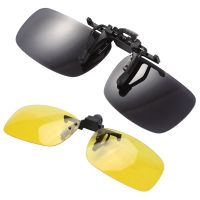 ∏ Rectangle Clear Yellow Lens Rimless Clip On Night Vision Driving Glasses With Polarized Rimless Rectangle Gray Lens