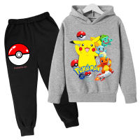 2021 New Pikachu Hoodie Pokemon- Suit Cotton Kids Hoodie And Pant Two-piece Children Clothing Set 4-14 Years Girl Boys Setautumn