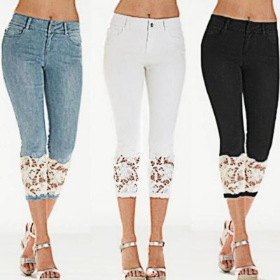 【CC】❉✐  2022 Pants Stretchy Calf Length Mid Rise Jeans y2k Streetwear Womens