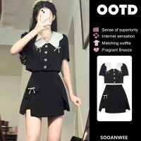 Summer Fashion Cute Skirt Suits Women Set Doll Collar Bow Short-Sleeved Short Section Top Mini Skirt Set Matching Sets Optional