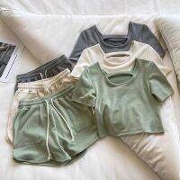 COD DTRUTYUYTUU Large size short-sleeved t-shirt loose wide-leg high-waisted shorts sports running suit womens morning running casual fashion two-piece suit