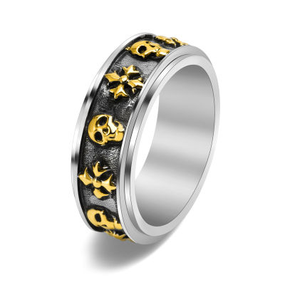แหวนแฟชั่นหัวกระโหลกวินเทจพังค์แหวนหมุนได้ผู้ชายแหวนเครื่องประดับแฟชั่นไม้กางเขนเหล็กไทเทเนียม