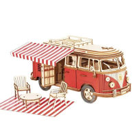 3D รถไม้ Volkswagen T1 Camper รถบรรทุกปริศนา Handmade DIY ไม้ประกอบรุ่นรถของเล่น Series Boy Female Gift