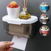 Transparent Bathroom Tissue Box Punch Free Wall Mounted Toilet Paper Case Phone Rack Waterproof Shelf Organizer Paper Holder