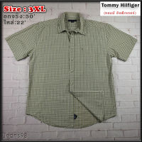 Tommy Hilfiger®แท้ อกจริง 50 ไซส์ 3XL เสื้อเชิ้ตผู้ชาย ทอมมี่ ฮิลฟิกเกอร์ สีเขียวขี้ม้า แขนสั้น เนื้อผ้าดีสวยๆ