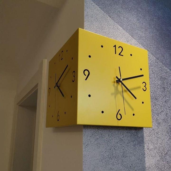 นาฬิกามุมลม-ins-นาฬิกาแขวนผนังสองด้านห้องนั่งเล่นสร้างสรรค์นาฬิกาแขวนผนังสองด้านแฟชั่นไม่เจาะง่ายทันสมัยภายนอกมุม-clockpengluomaoyi