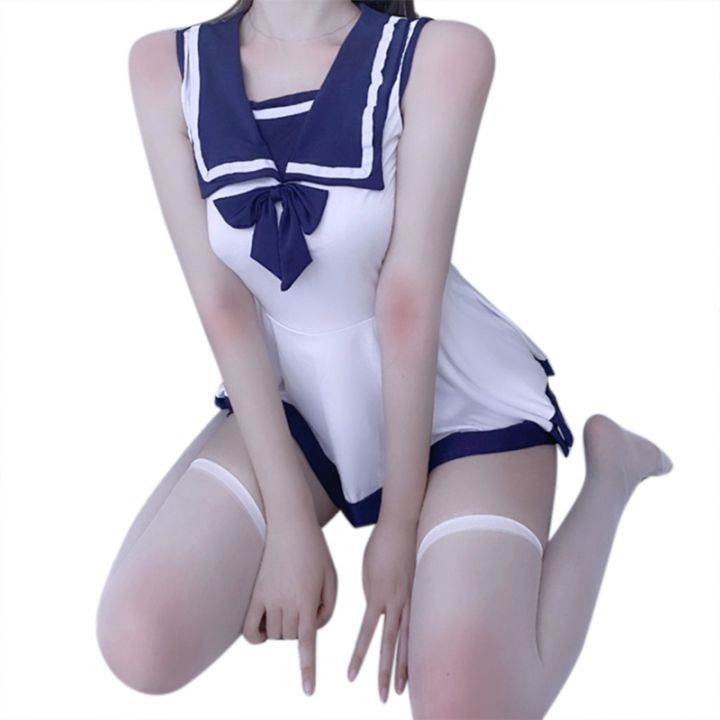 blue-white-cute-schoolgirl-sailor-uniform-sexy-role-play-underwear-nightdress-temptaion-lovely-japanese-style-tease-fun