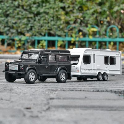 1/32 Alloy Truck Transport Car Vehicles Model Diecasts Toy Travel Touring Car Yacht Trailer Car Model Sound And Light Kids Gifts