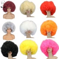 WHIMSICAL W Synthetic Afro Kinky Curly Wig With Bangs Short Fluffy Hair Wigs For Black Women Cosplay Natural Wig  Hair Extensions Pads