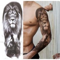 Large Full Arm Sleeve Waterproof Temporary Tattoo Sticker Lion Animal Totem Tattoo Men Boys Body Art Fake Tattoos