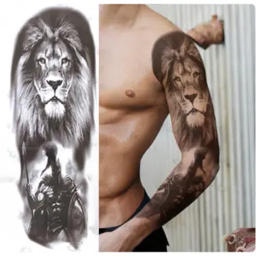 EREBEX 3D Temporary Tattoo Angry Roaring Lion Big Face Design Tattoo Sticker  Size 21x15 cm Black
