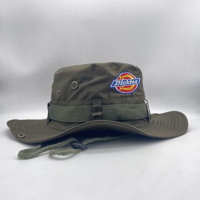 หมวกบักเก็ต หมวกเดินป่า ปัก Dickies หมวกเดินป่าใส่กันแดด มีสายคล้องคอ Fashion Summer Bucket Hat