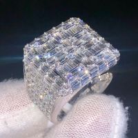 Iced Out Ring for Men Real Gold Plated Prong Setting Copper CZ Stones Hip Hop Fashion Jewelry 2023 Trend