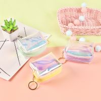 ☈ 1PC Colorful Short Wallet Laser Holographic Coin Purse Women Clear Glittering Holder Purse Keys Pouch Earphone Storage Bag