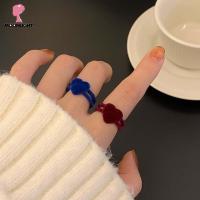 DKIEWQ มินิมอล เรขาคณิต กำมะหยี่ สร้างสรรค์ สามมิติ อารมณ์ Flocking Finger Ring เครื่องประดับแฟชั่น แหวนเปิดผู้หญิง แหวนสไตล์เกาหลี