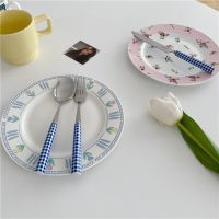 【CW】 Tableware Dessert Steak Checked Handle Fork Dinnerware