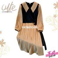 Caramel warm dress เดรสสาวอวบ สามารถผูกโบว์เพิ่มความน่ารักได้ รหัส8813