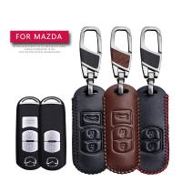 เคสกุญแจรถทำจากหนังมีปลอกหุ้มพวงกุญแจสำหรับ Mazda 2 Demio 3 5 6 CX5 CX7 CX8 CX9รีโมทซอง Fob ป้องกันที่ป้องกันกระเป๋า