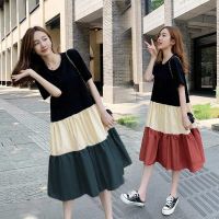 เสื้อผ้าแฟชั่นสำหรับสุภาพสตรี Plus-size fat mm280 jin long splicing dress in female loose hide belly super fairy leisure dress