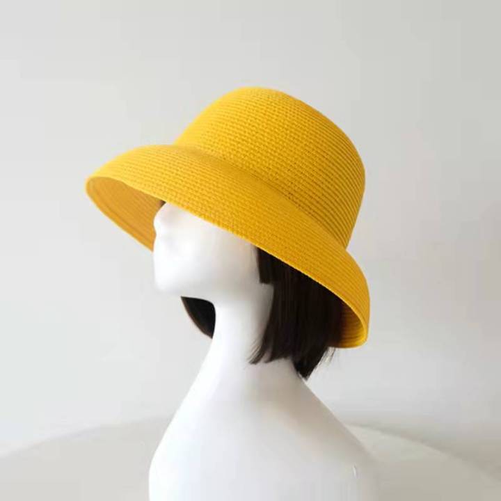 หมวกกันแดดผู้หญิงหมวกสำหรับผู้หญิงผู้ชาย-หมวกหมวกกันแดดฟางฤดูร้อนหมวกปีกกว้างป้องกันฟางแฟชั่นวินเทจ