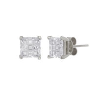 A.CEMI Square Stud Earring 4 mm. ต่างหูเงินแท้ ชุบทอง 18K โรสโกลว์