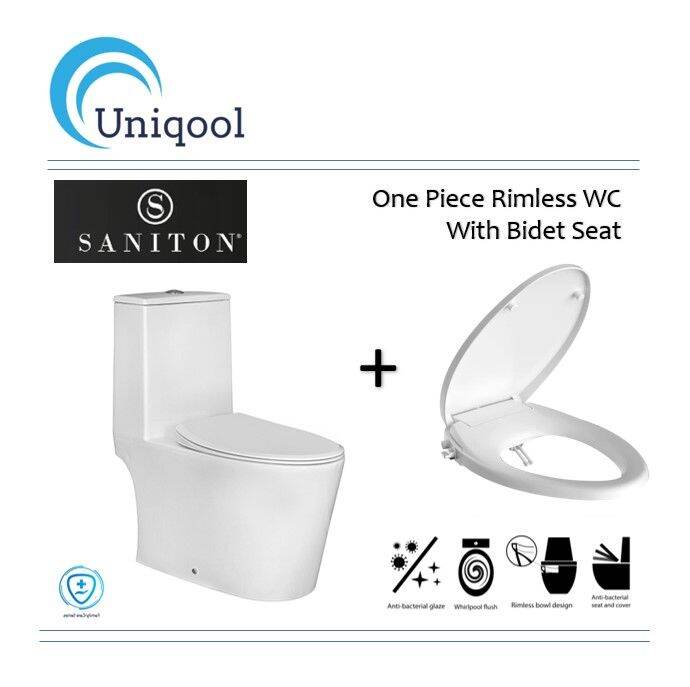 SANITON One Piece Rimless Toilet Bowl Bundle With Bidet Seat Cover