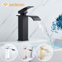 Senlesen Waterfall Bathroom Faucet WashBasin Faucet Deck Mounted Vessel Sinks Hot Cold Water Mixer Tap Crane Black/Chrome/Golden Plumbing Valves