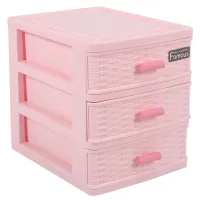 2X Plastic Drawer Designed 3 Compartment Jewelry Storage Box Pink