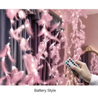 300 Leds Wedding Feather Curtain Remote Control Light String USB Romantic Night Battery Operated Party DIY Fairy Home Decor