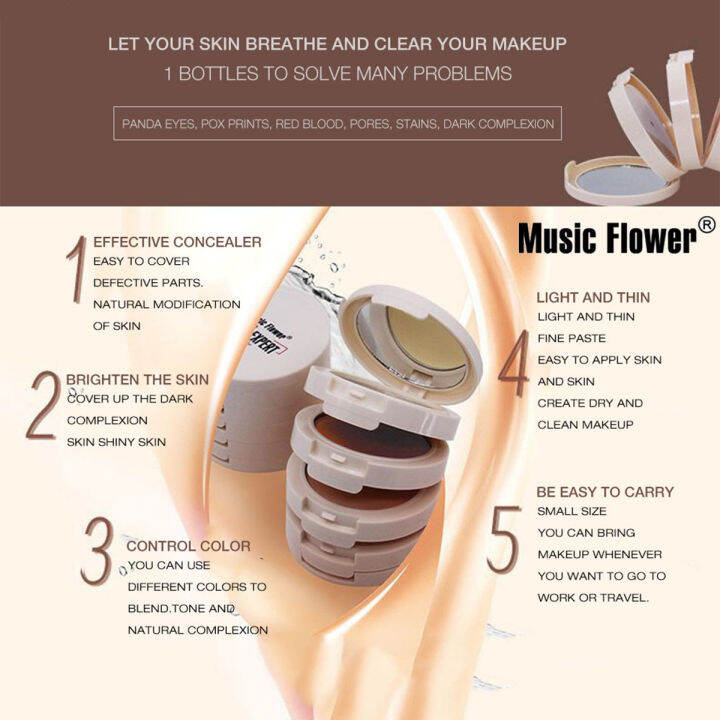 แผงแต่งหน้าลบริ้วรอยรองพื้นแก้ไขฐานแป้งอัดแข็งบรอนเซอร์ดอกไม้ดนตรี5-in-1