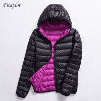 ZZOOI Fitaylor 2022 New Women Ultra Light Down Jackets Casual Double Side Reversible Coats  4XL Female Outwear With Bag