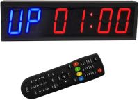 4 inch LED Programmable Large Interval Gym Clock Timer Countdown Clock Stopwatch With Remote control For Home Gym Fitness Workouts Size 27x6 inch (Blue &amp; Red Figure Display)