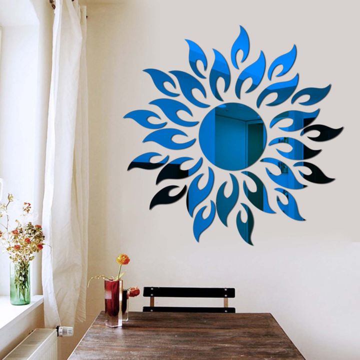 ready-stock-wall-sticker-sunflower-shape-home-decor-acrylic-decorating-3d-mirror-background-ornaments-for-living-room